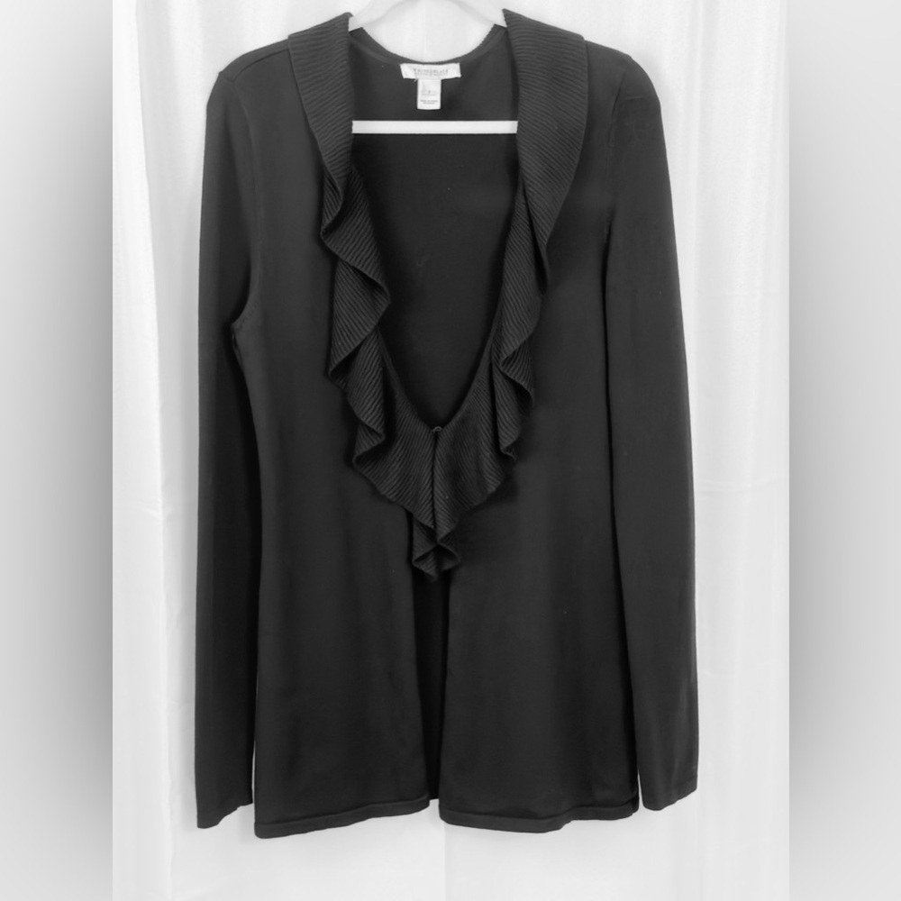 White House Black Market Black Silk/Rabbit Hair Mid Thigh Length Cardigan Small